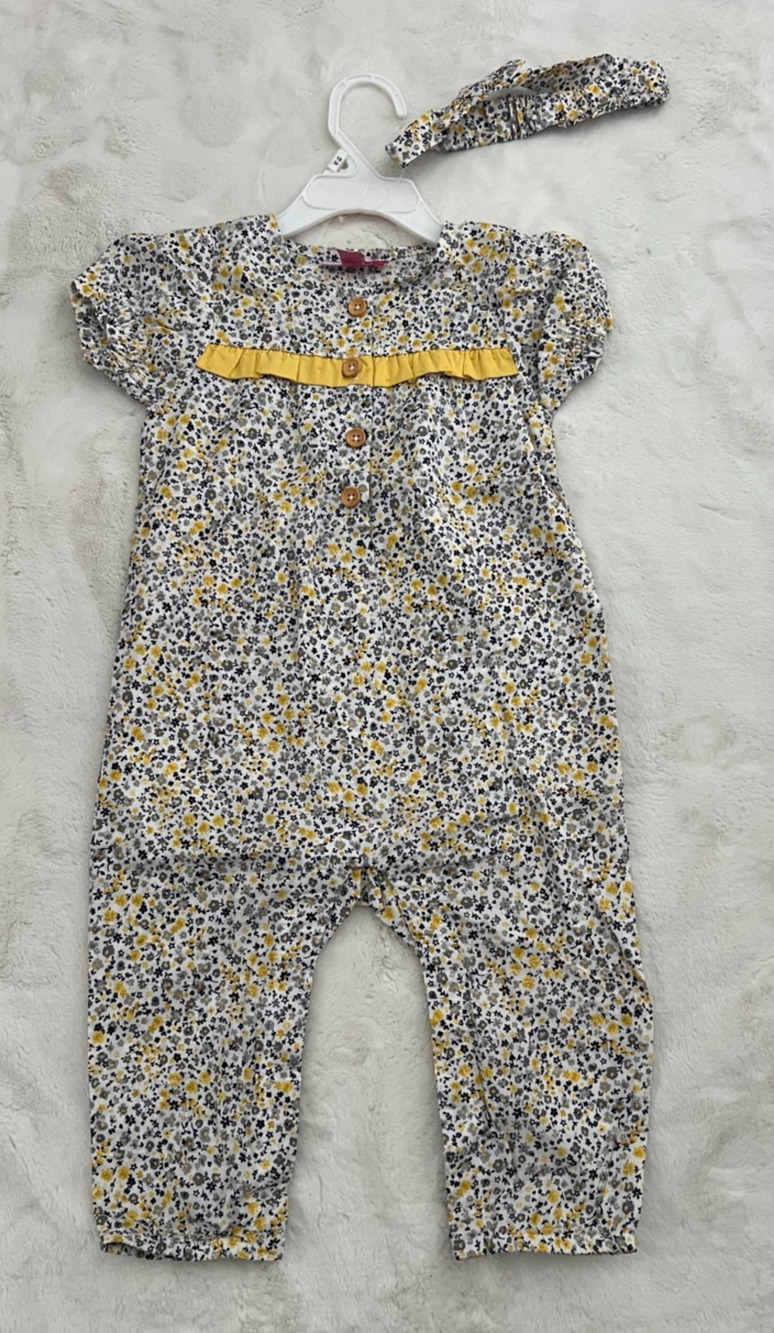 Penelope Mack Baby Girls 18M Floral Romper Jumpsuit Yellow Gray NWT